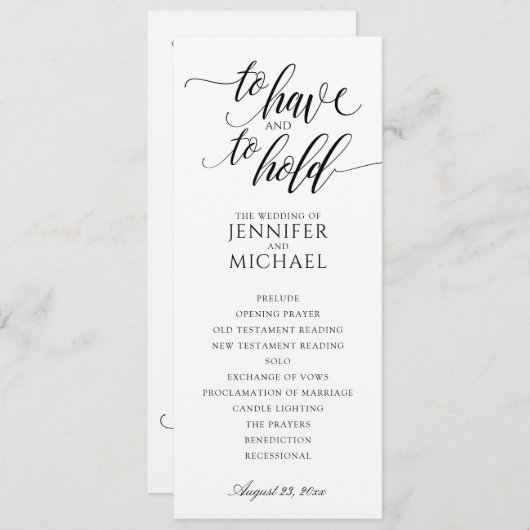 Elegante Typografie-Hochzeitsprogramme | Schwarz Programm (Vorne/Hinten)