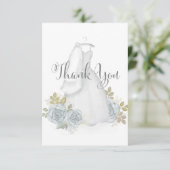 Elegante Typografie Kalligrafie Script Bridal Gown Dankeskarte (Stehend Vorderseite)