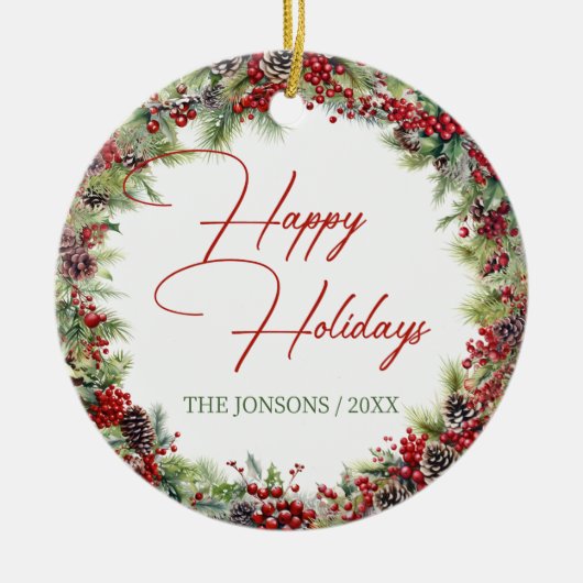 Elegante Typografie, klassische Feriengrüne Keramik Ornament (Vorne)