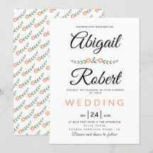 Elegante Typografie Korallenpfirsichhochzeit Blume