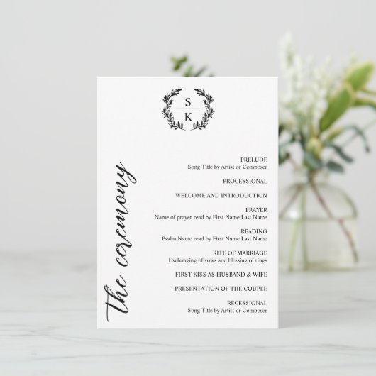 Elegante Typografie Laurel Wreath Monogram Wedding (Stehend Vorderseite)