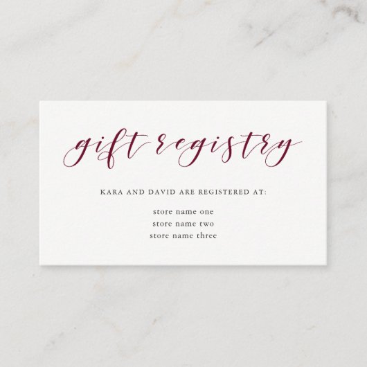 Elegante Typografie | Marsala Gift Registry Insert (Vorderseite)