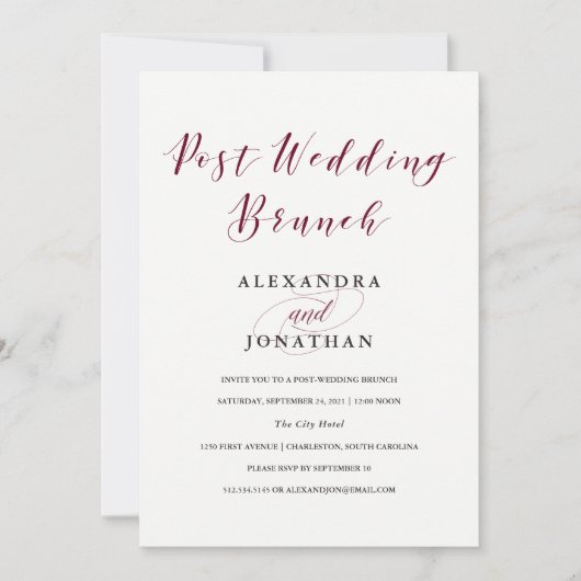 Elegante Typografie | Marsala Post Wedding Brunch Einladung (Vorderseite)
