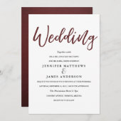 Elegante Typografie | Marsala Red Wedding Card Einladung (Vorne/Hinten)