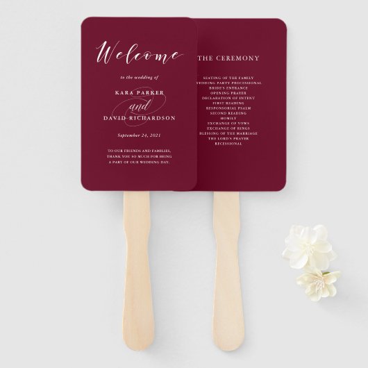 Elegante Typografie | Marsala Wedding Fächer (Vorne und Hinten)