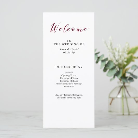 Elegante Typografie | Marsala Wedding Program Programm (Stehend Vorderseite)