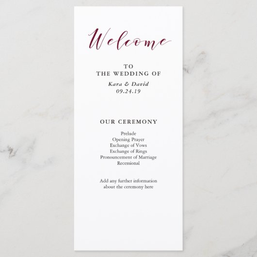 Elegante Typografie | Marsala Wedding Program Programm (Vorderseite)