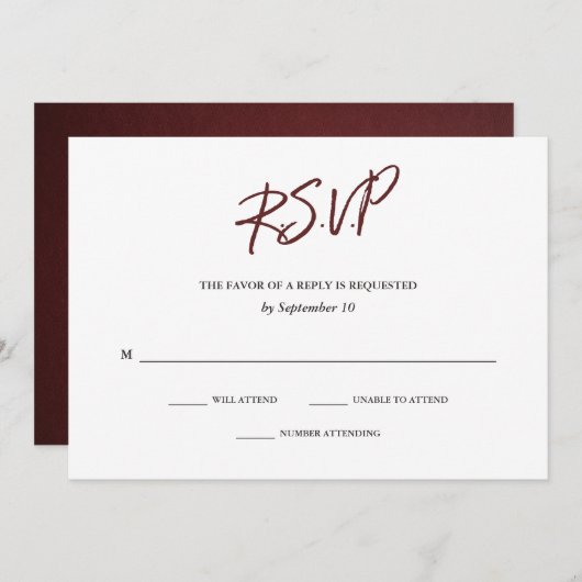 Elegante Typografie | Marsala Wedding RSVP Card Einladung (Vorne/Hinten)