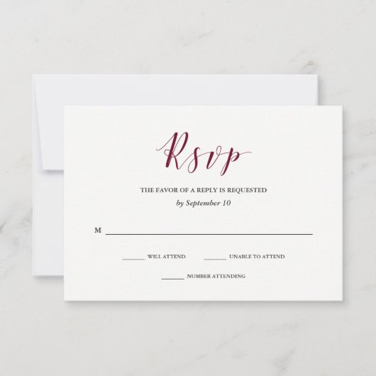 Elegante Typografie | Marsala Wedding RSVP Karte (Vorderseite)
