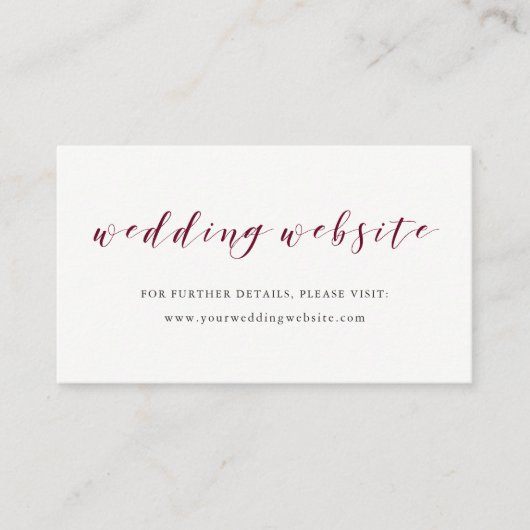 Elegante Typografie Marsala Wedding Website Beilag Begleitkarte (Vorderseite)