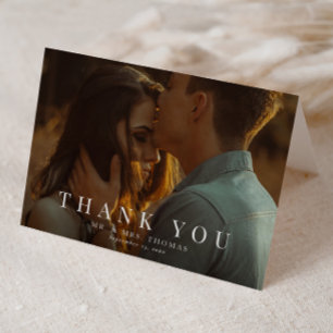 Elegante Typografie Minimale Foto-Hochzeit  Dankeskarte