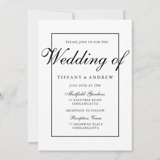 Elegante Typografie Moderne Einladung zur Hochzeit (Vorderseite)