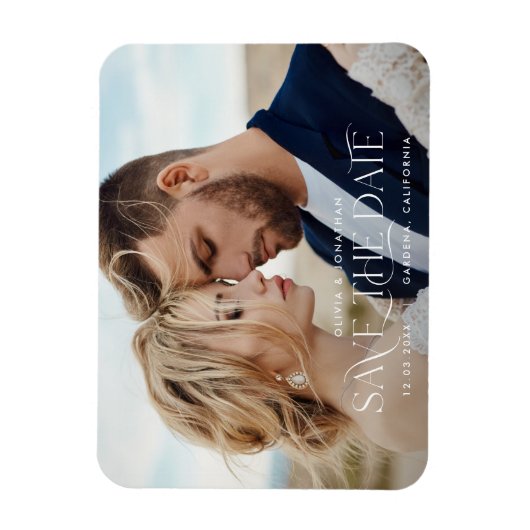 Elegante Typografie Moderne Hochzeitslandschaft Fo Magnet (Vertikal)