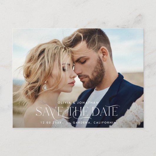 Elegante Typografie Moderne Hochzeitslandschaft Fo Postkarte (Vorderseite)