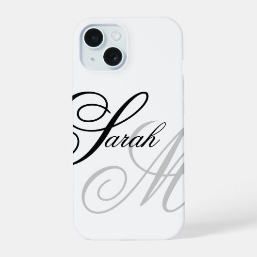Elegante Typografie-Monogramm iPhone 15 Hülle (Rückseite)