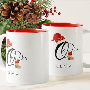 Elegante Typografie Name Anfangsbuchstabe O Weihna Zweifarbige Tasse