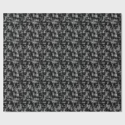 Elegante Typografie Name Muster Schwarz Geschenkpapier (Flach)