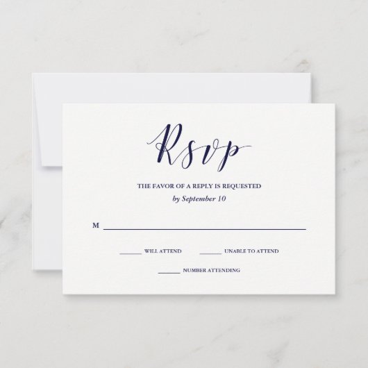Elegante Typografie | Navy Blue Wedding RSVP (Vorderseite)