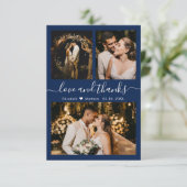 Elegante Typografie Navy Foto Collage Vielen Dank Dankeskarte (Stehend Vorderseite)