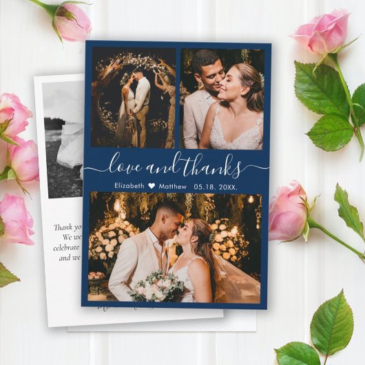 Elegante Typografie Navy Foto Collage Vielen Dank Dankeskarte