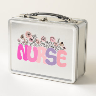 Elegante Typografie "Nurse" mit pulsierender Blüte Metall Brotdose