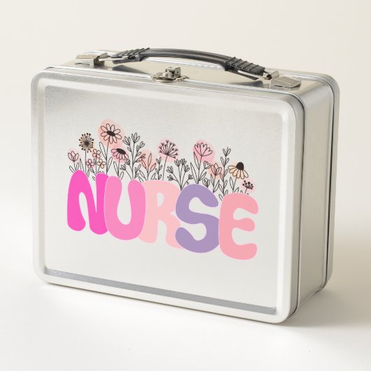 Elegante Typografie "Nurse" mit pulsierender Blüte Metall Brotdose (Vorderseite)