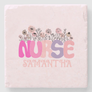 Elegante Typografie "Nurse" mit pulsierender Blüte Steinuntersetzer