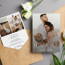 Elegante Typografie-Overlay-Foto-Collage Hochzeit Dankeskarte