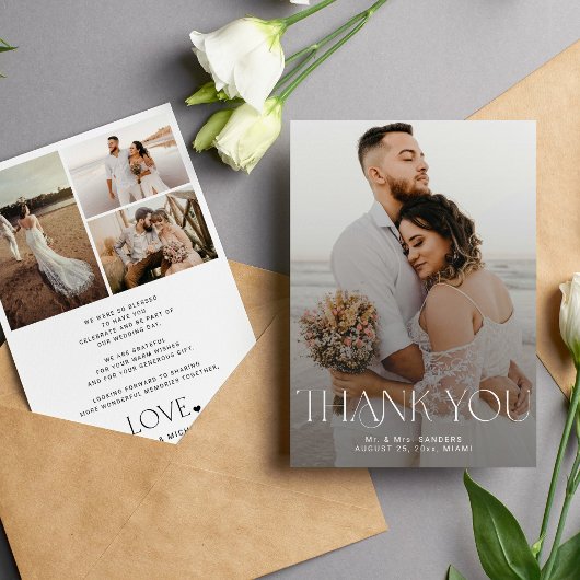 Elegante Typografie-Overlay-Foto-Collage Hochzeit Dankeskarte