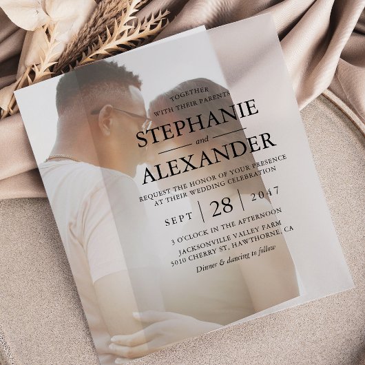 Elegante Typografie-Overlay-Hochzeit Pergament Einladungen