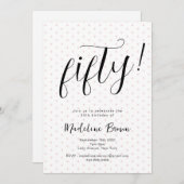 Elegante Typografie Pink Dots Moderne 50. Geburtst Einladung (Vorne/Hinten)