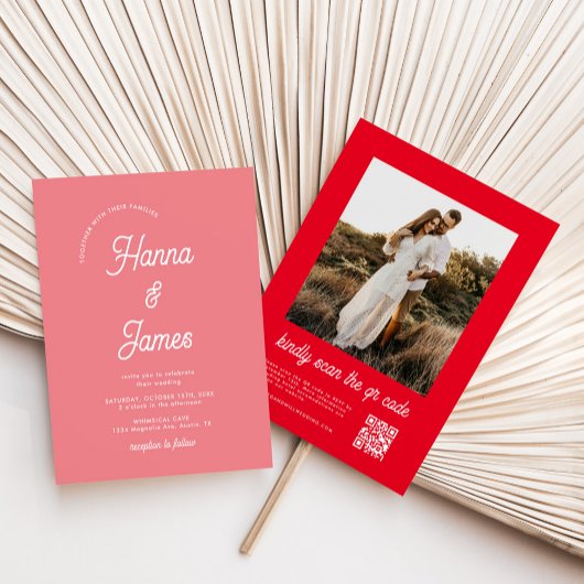 Elegante Typografie Pink Retro Hochzeit Einladung