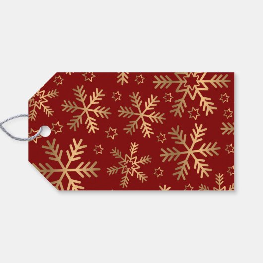 Elegante Typografie Red Gold Weihnachtsschneeflock Geschenkanhänger (Rückseite Horizontal)