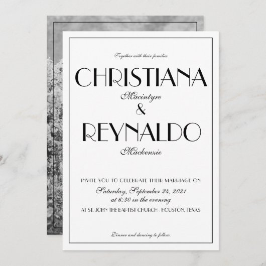 Elegante Typografie Roaring 20er Foto Hochzeit Einladung (Vorne/Hinten)