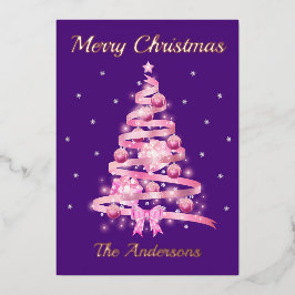 Elegante Typografie Rosa Weihnachtsname Folien Feiertagskarte