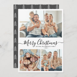 Elegante Typografie Rustic 3 Multi-Foto Weihnachte Feiertagskarte