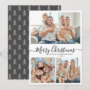 Elegante Typografie Rustic 3 Multi-Foto Weihnachte Feiertagskarte