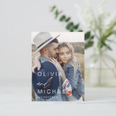 Elegante Typografie Save the Date Foto Minimalisti Postkarte (Stehend Vorderseite)