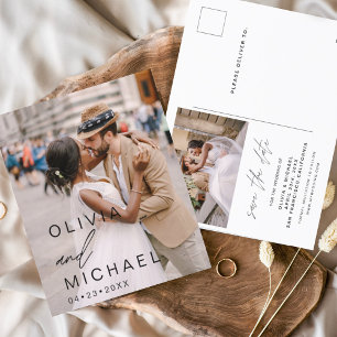 Elegante Typografie Save the Date Foto Minimalisti Postkarte