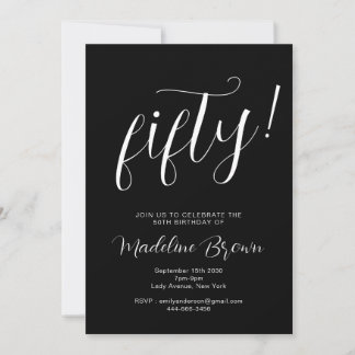 Elegante Typografie Schwarz-weiß 50. Geburtstag Einladung