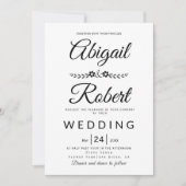 Elegante Typografie Schwarz-weiße Blume Hochzeit Einladung (Vorderseite)