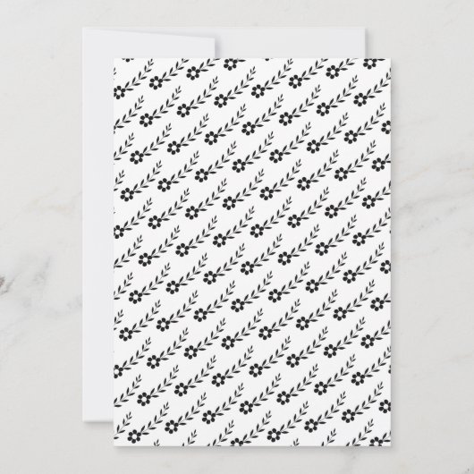 Elegante Typografie Schwarz-weiße Blume Hochzeit Einladung (Rückseite)