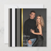 Elegante Typografie Schwarz-weiße Goldstreifen-Hoc Einladung (Rückseite)