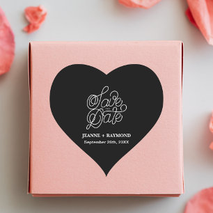 Elegante Typografie Schwarze Hochzeit "Save the Da Herz-Aufkleber
