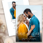 Elegante Typografie Script 2 Foto Save the Date<br><div class="desc">Diese elegante 2-Foto-Save the Date-Karte verfügt über eine moderne Schrift-Typografie,  die auf dem Foto erscheint. Das Design bietet Ihnen ein zweites Foto auf der Rückseite mit individuellem Text für Ihre Hochzeitsdetails.</div>