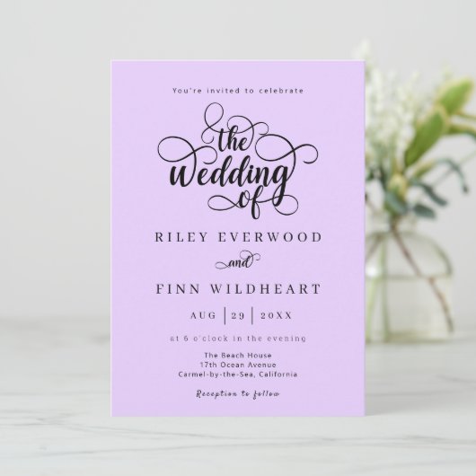 Elegante Typografie Script-Einladung zur Hochzeit Einladung (Stehend Vorderseite)