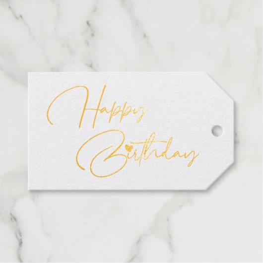 Elegante Typografie Script Happy Birthday Gold Geschenkanhänger (Vorderseite (Horizontal))