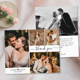 Elegante Typografie Script Wedding 4 Foto Collage Dankeskarte
