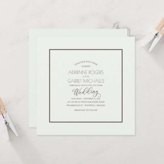 Elegante Typografie Square Einladung zur Hochzeit (Vorderseite/Rückseite Beispiel)