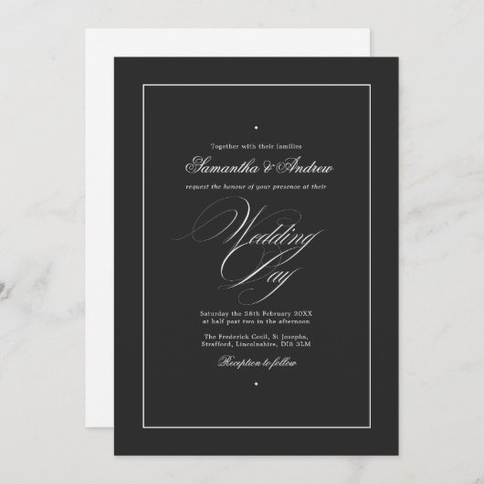 Elegante Typografie Timeless Black & White Wedding Einladung (Vorne/Hinten)